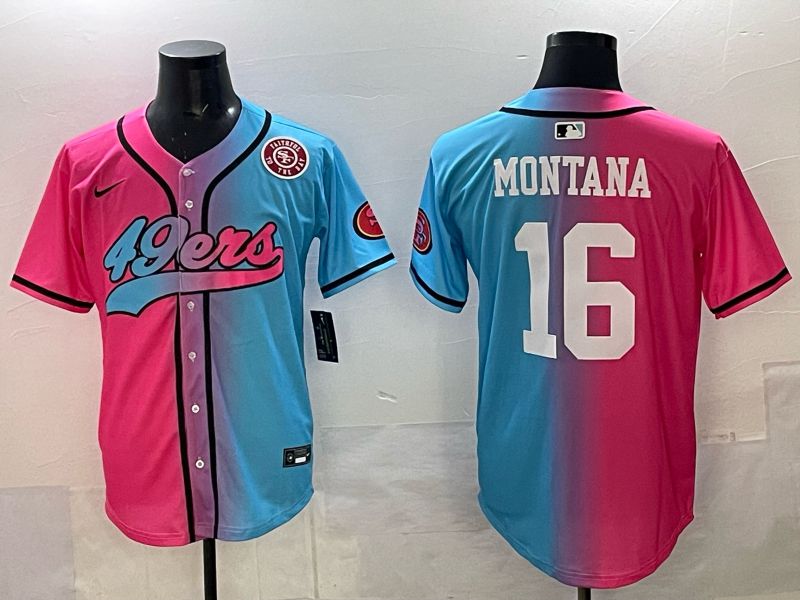 Men 2025 San Francisco 49ers #16 Montana Pink Blue Nike Limited NFL Jersey 09->baltimore ravens->NFL Jersey